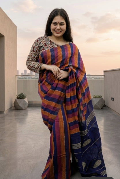Rangriti Striped Handloom Linen Saree