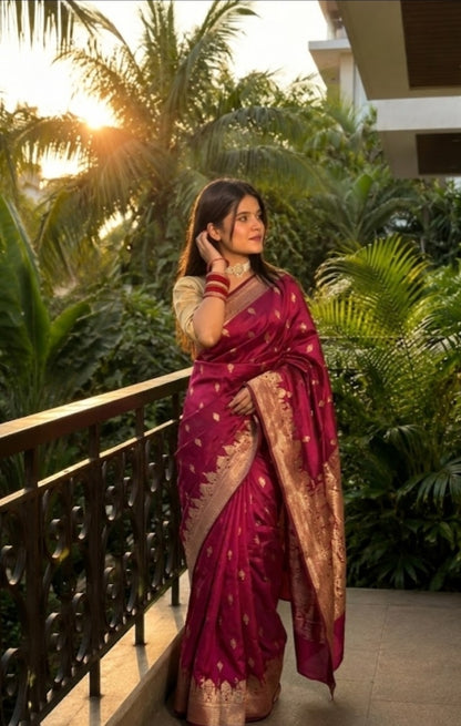 Royal Rani Pink Kashi Ghat Banarasi Silk Saree