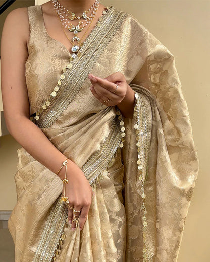Gulab Jaal Coin Lace Tissue Silk Saree