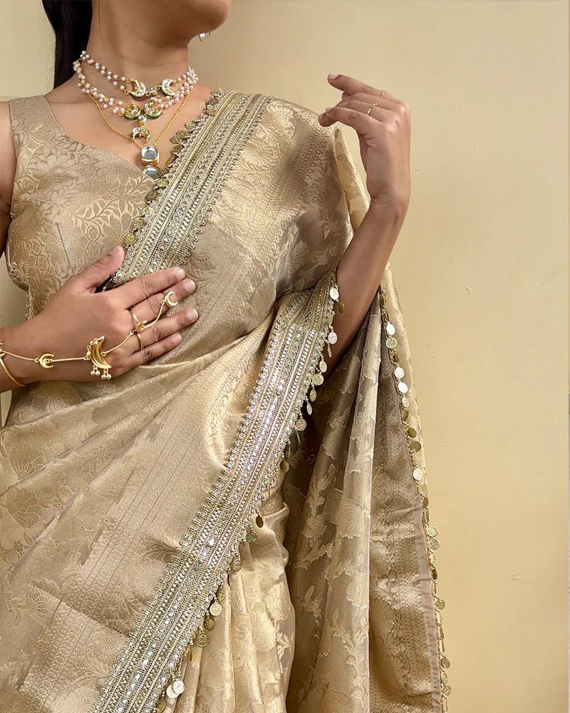 Gulab Jaal Coin Lace Tissue Silk Saree