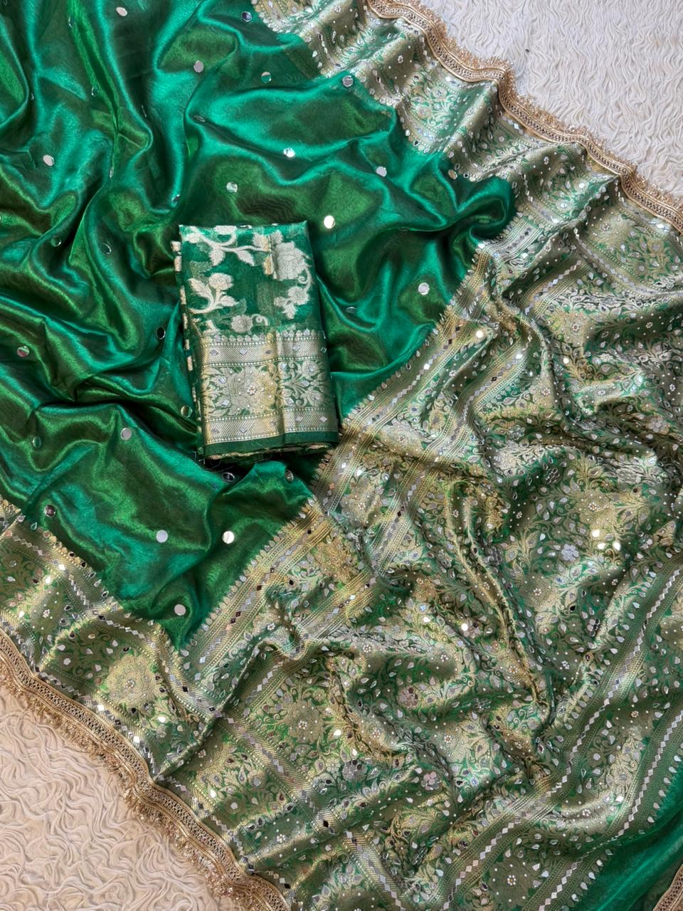 Maharani Banarasi Tissue Saree with Handcrafted Mirror Work