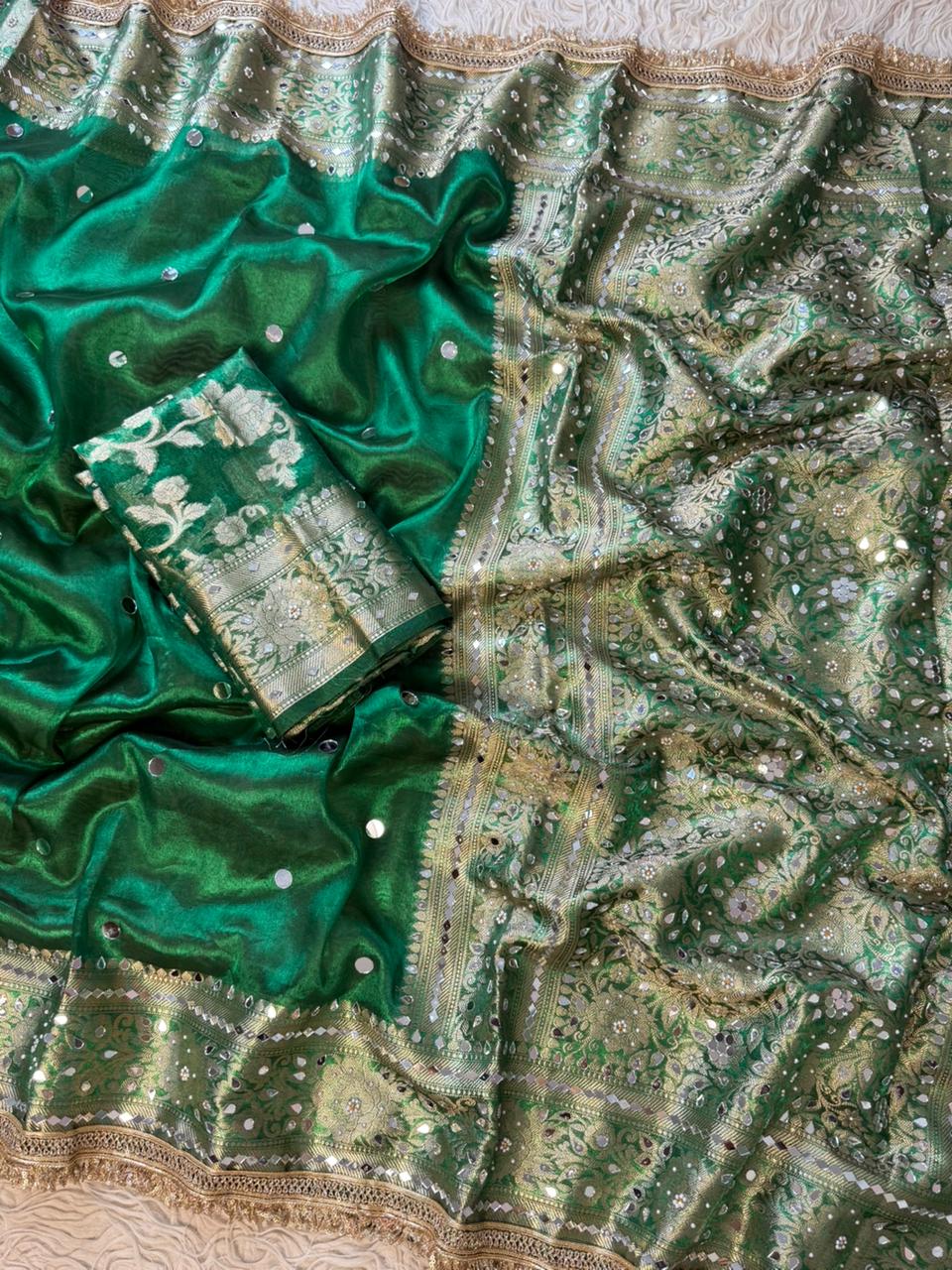 Maharani Banarasi Tissue Saree with Handcrafted Mirror Work