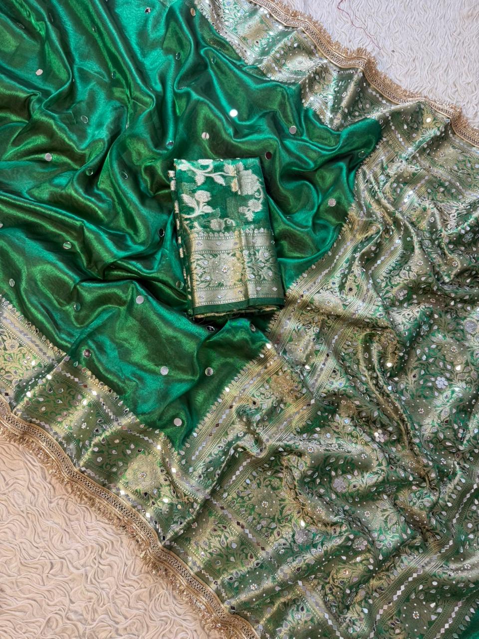 Maharani Banarasi Tissue Saree with Handcrafted Mirror Work