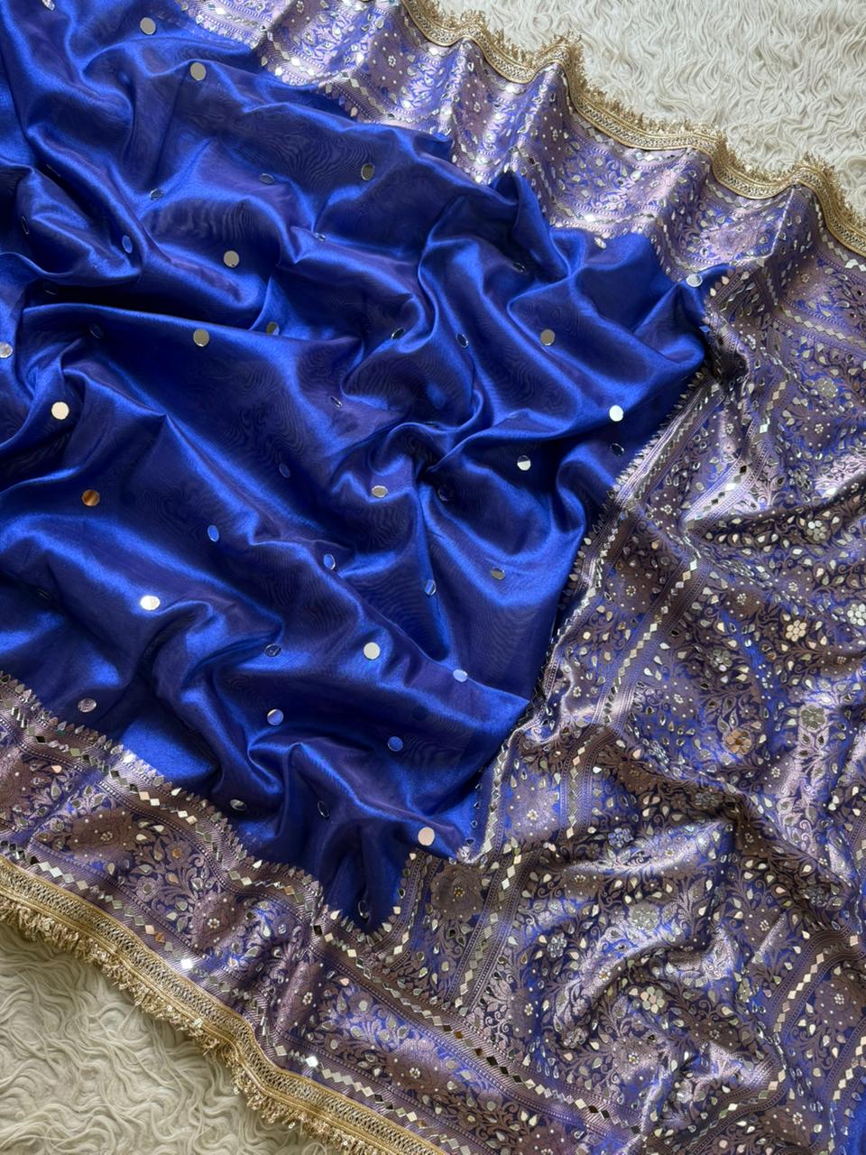 Maharani Banarasi Tissue Saree with Handcrafted Mirror Work