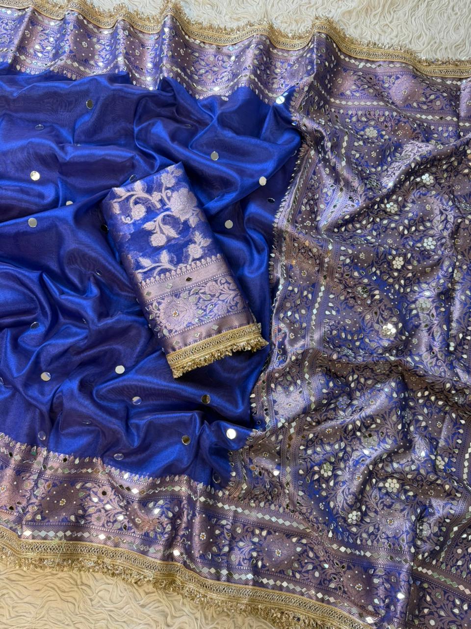 Maharani Banarasi Tissue Saree with Handcrafted Mirror Work