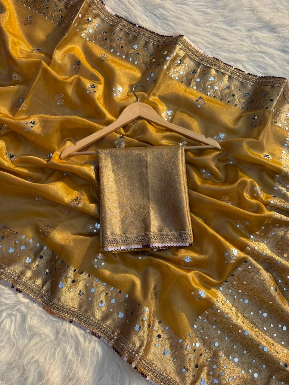 Buta Mirror Work Banarasi Tissue silk saree