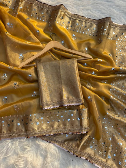 Buta Mirror Work Banarasi Tissue silk saree