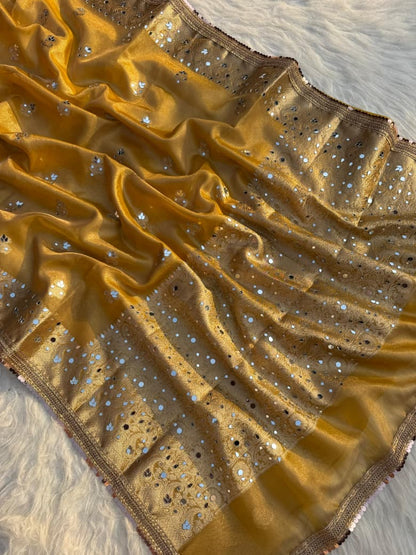 Buta Mirror Work Banarasi Tissue silk saree