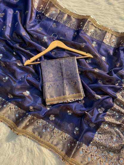 Buta Mirror Work Banarasi Tissue silk saree