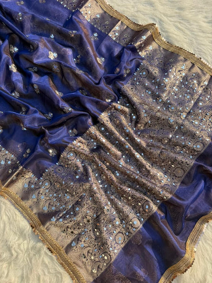 Buta Mirror Work Banarasi Tissue silk saree