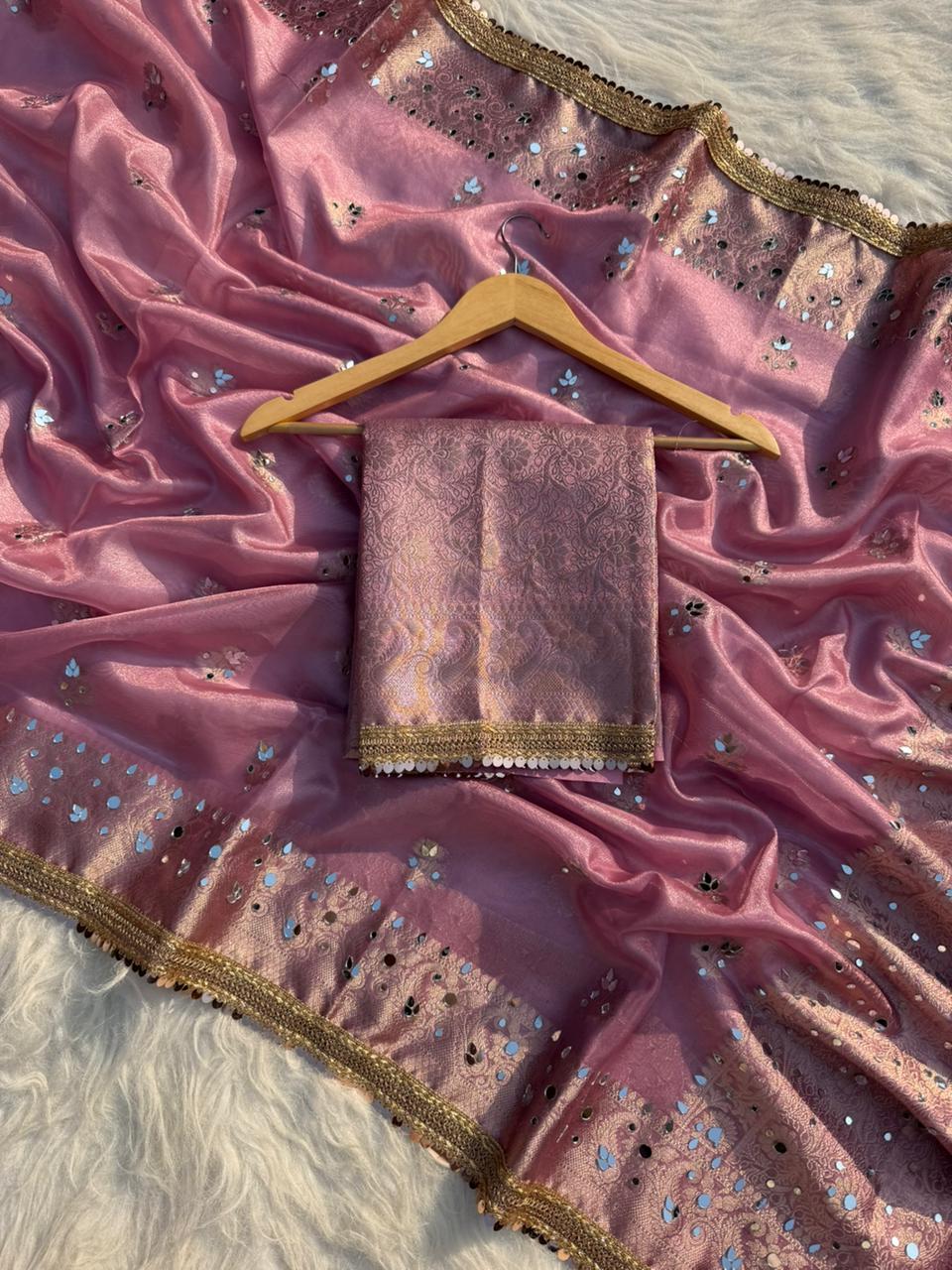 Buta Mirror Work Banarasi Tissue silk saree
