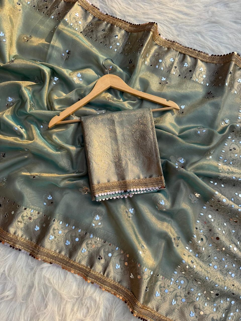 Buta Mirror Work Banarasi Tissue silk saree