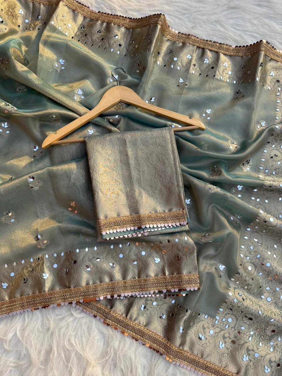 Buta Mirror Work Banarasi Tissue silk saree