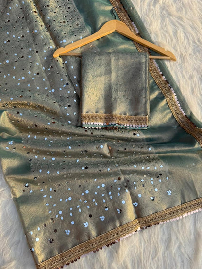 Buta Mirror Work Banarasi Tissue silk saree