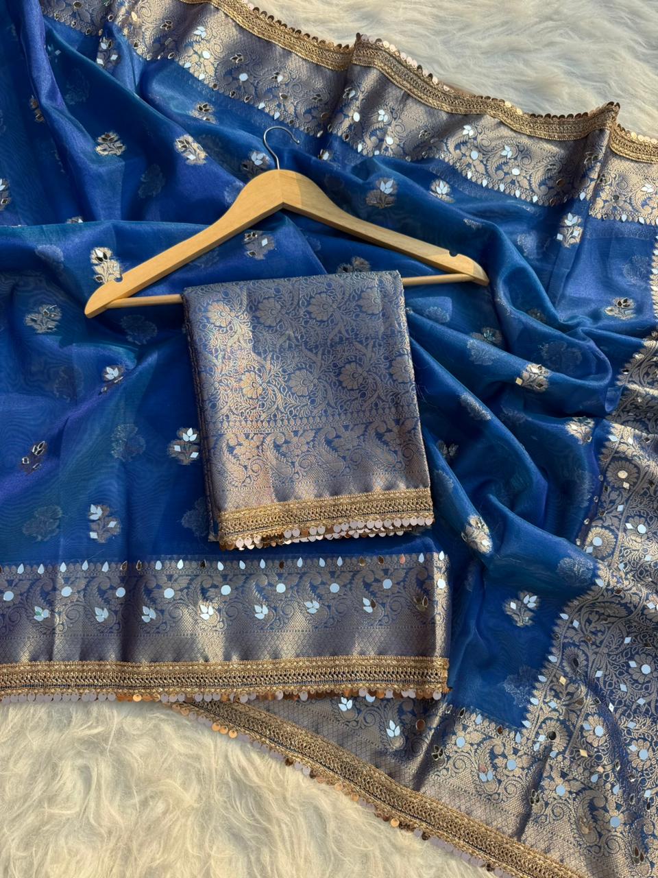 Buta Mirror Work Banarasi Tissue silk saree