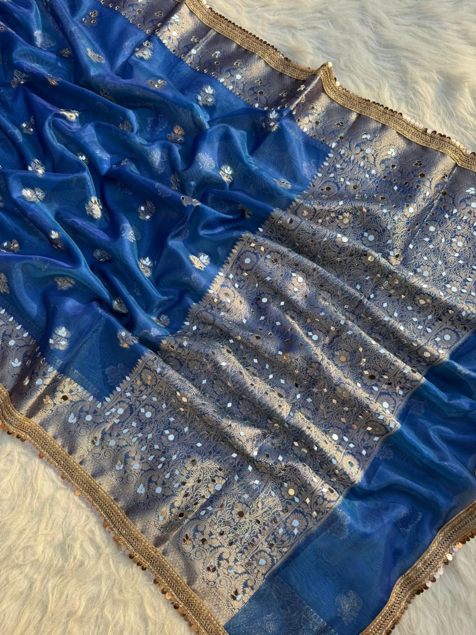 Buta Mirror Work Banarasi Tissue silk saree