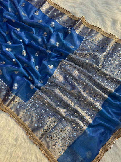 Buta Mirror Work Banarasi Tissue silk saree