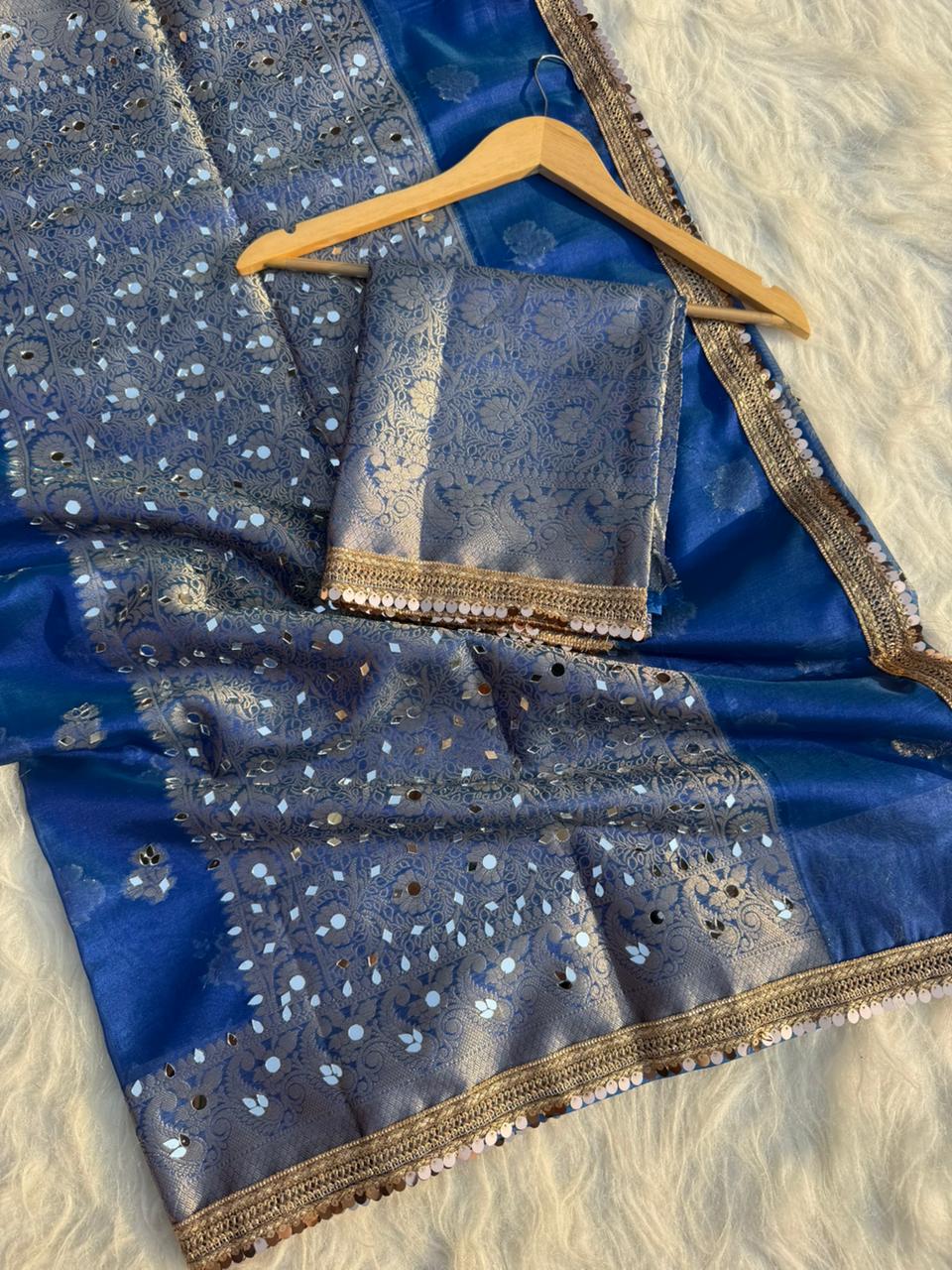 Buta Mirror Work Banarasi Tissue silk saree