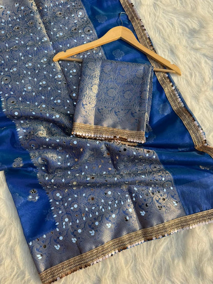 Buta Mirror Work Banarasi Tissue silk saree