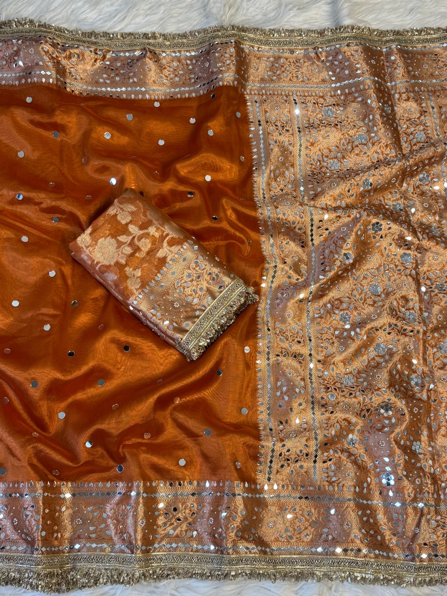 Maharani Banarasi Tissue Saree with Handcrafted Mirror Work