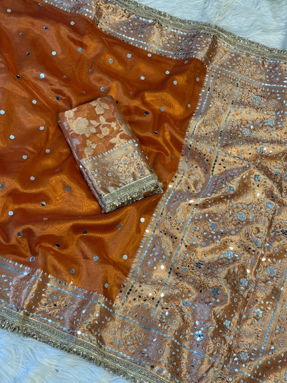 Maharani Banarasi Tissue Saree with Handcrafted Mirror Work