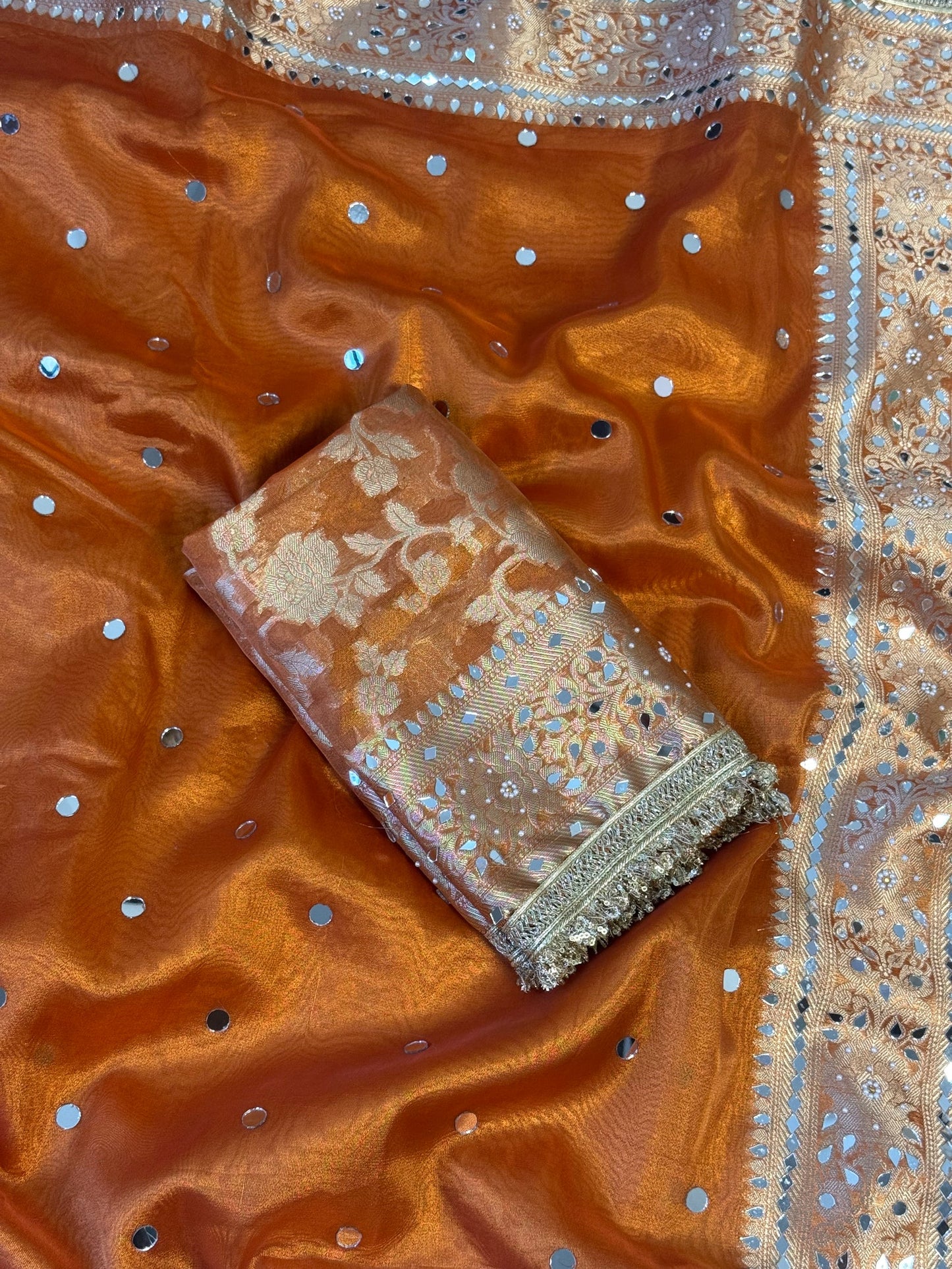 Maharani Banarasi Tissue Saree with Handcrafted Mirror Work