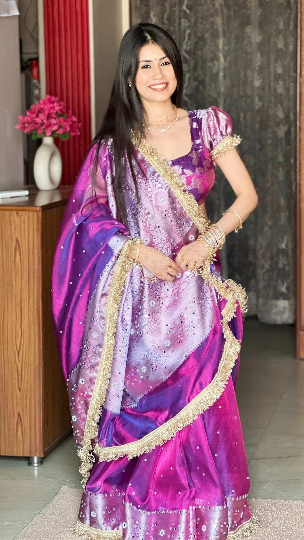 Rangmahal Mirror Work Banarasi Tissue Silk Saree