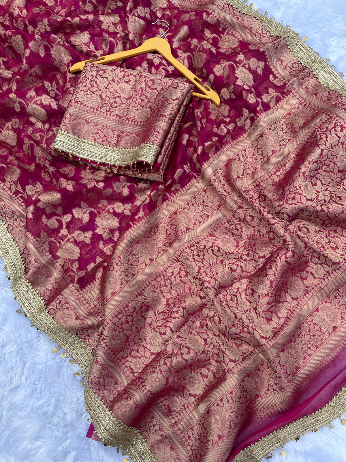 Gulab Jaal Coin Lace Tissue Silk Saree