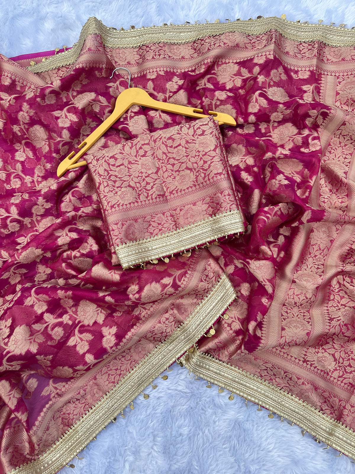Gulab Jaal Coin Lace Tissue Silk Saree