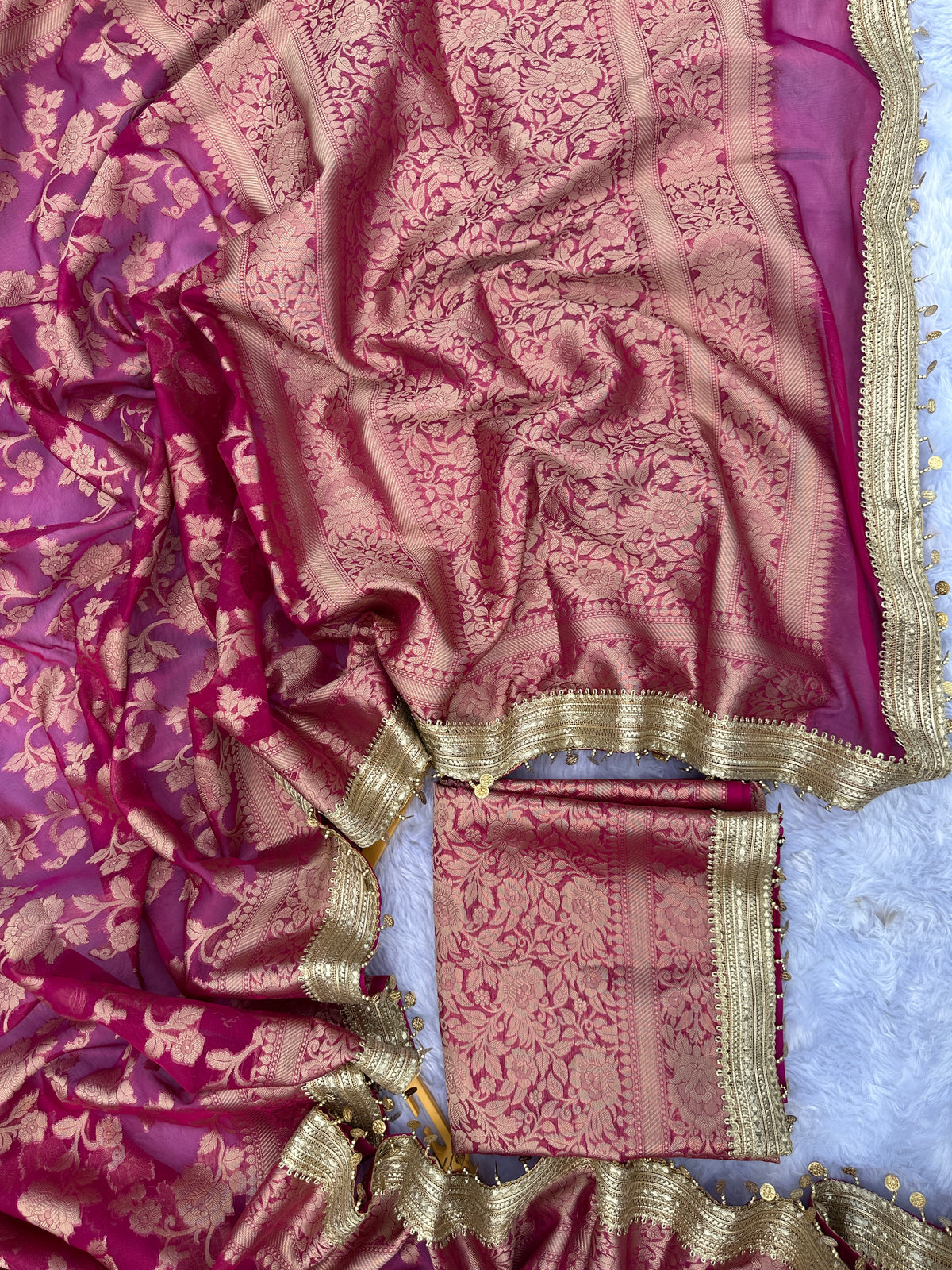 Gulab Jaal Coin Lace Tissue Silk Saree
