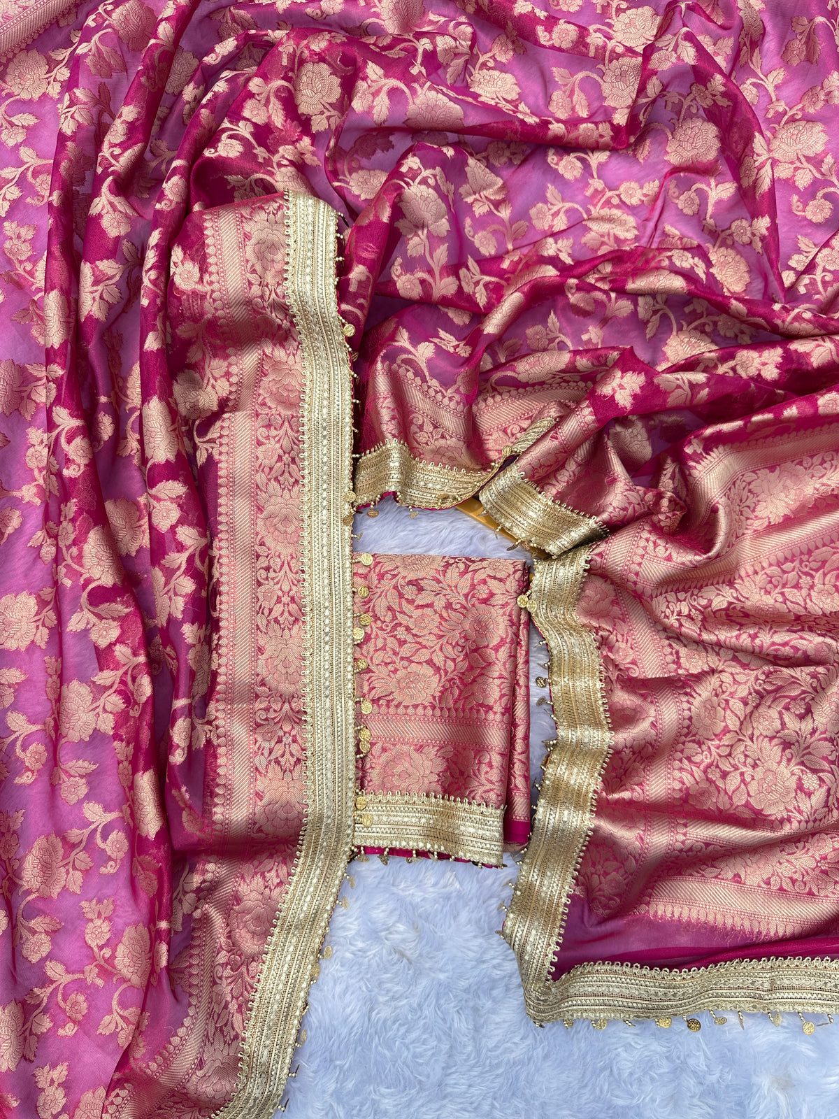 Gulab Jaal Coin Lace Tissue Silk Saree
