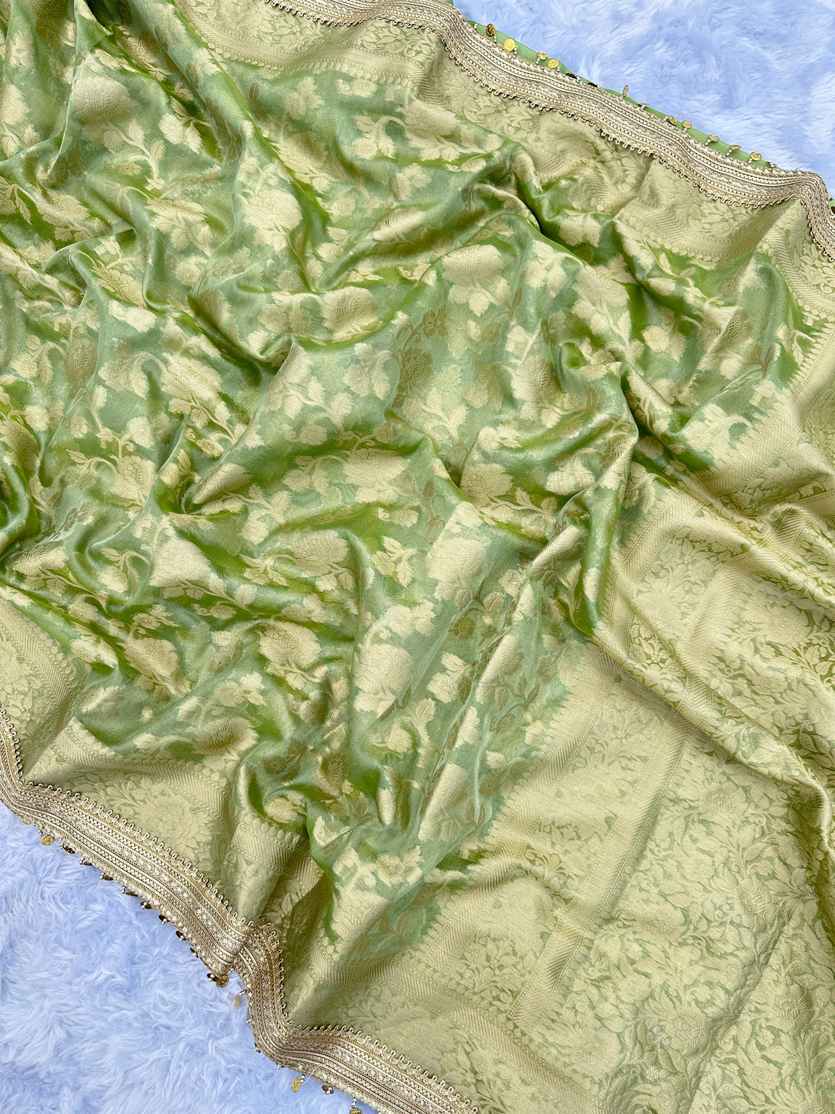 Gulab Jaal Coin Lace Tissue Silk Saree