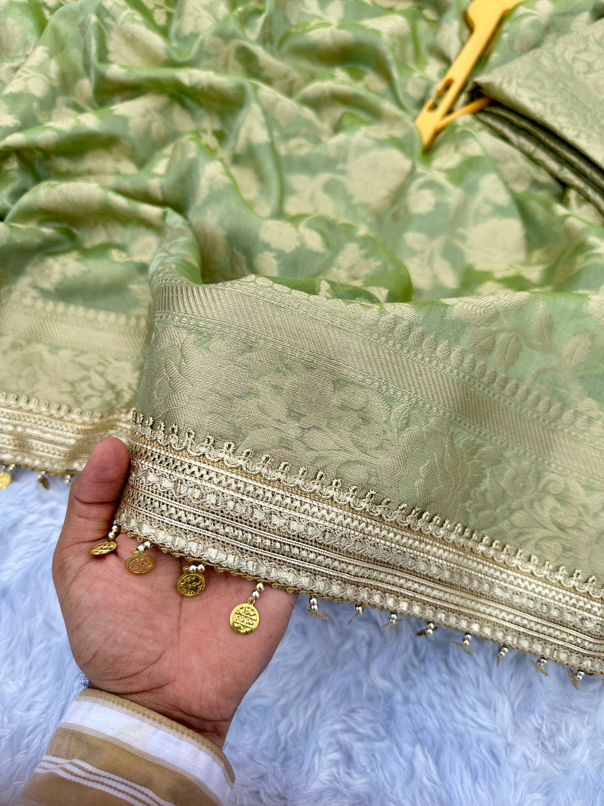 Gulab Jaal Coin Lace Tissue Silk Saree