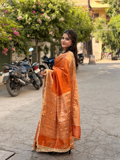 Rangmahal Mirror Work Banarasi Tissue Silk Saree