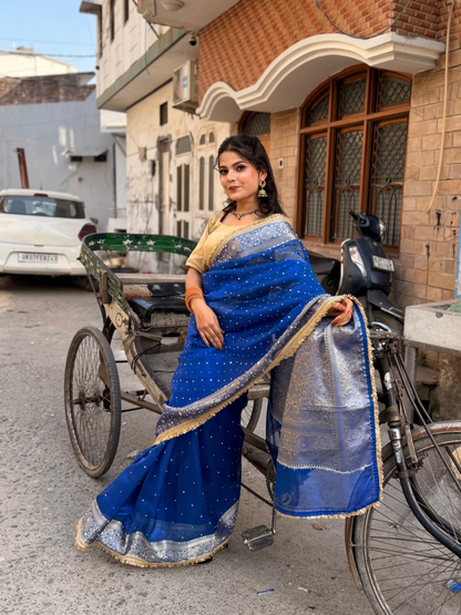 Rangmahal Mirror Work Banarasi Tissue Silk Saree