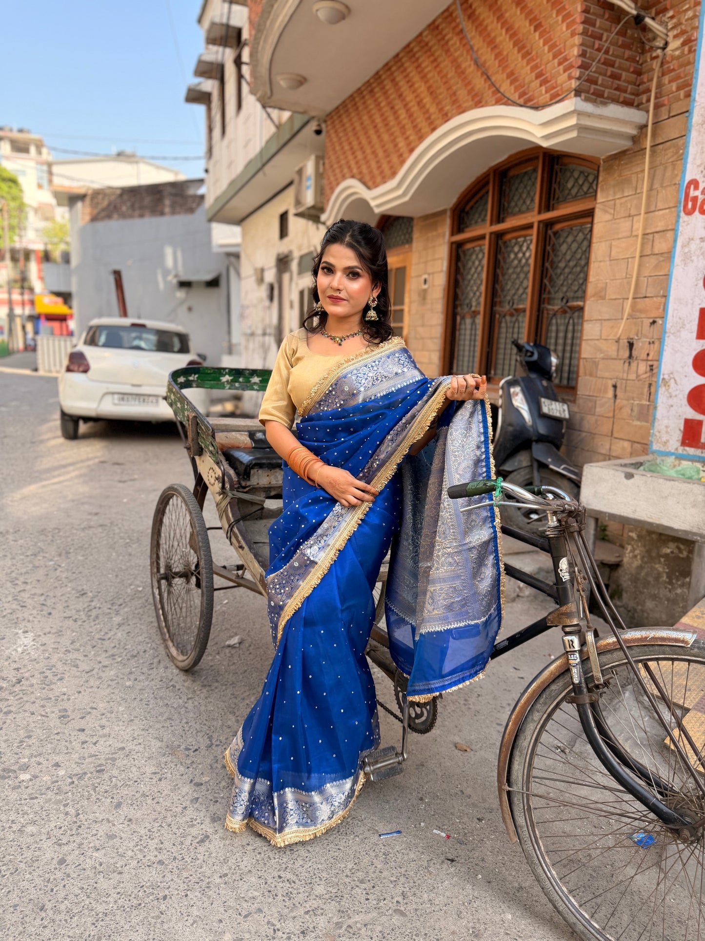 Rangmahal Mirror Work Banarasi Tissue Silk Saree