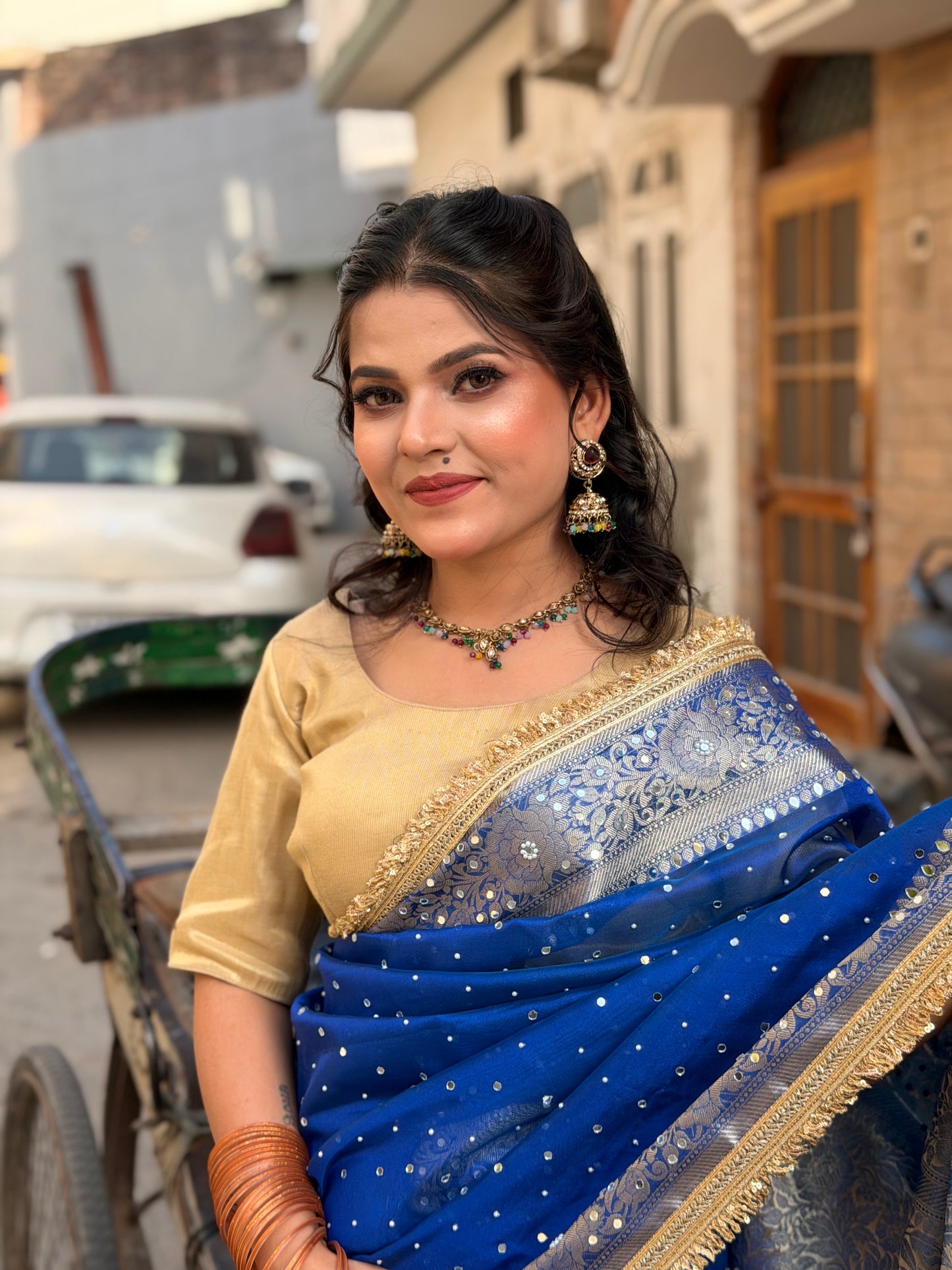 Rangmahal Mirror Work Banarasi Tissue Silk Saree