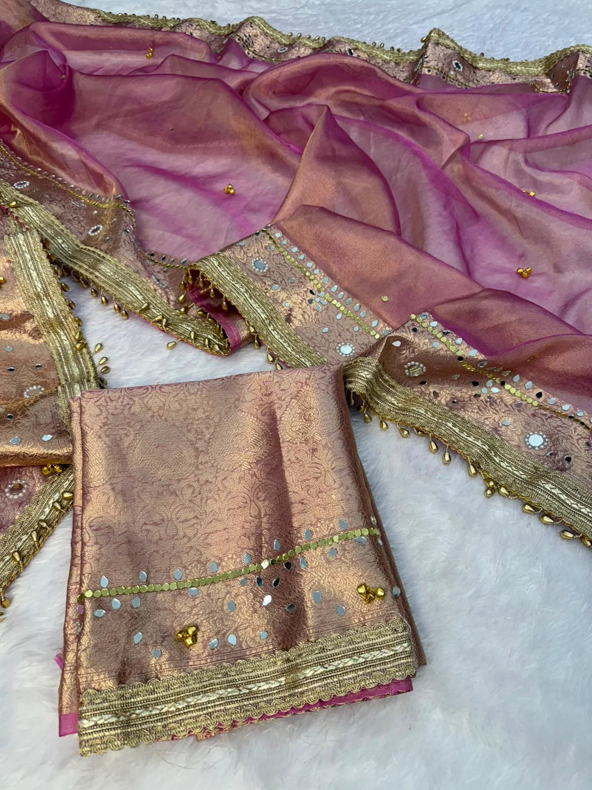 Viral Banarasi Soft Tissue Silk Ghunghroo Saree With Heavy Lace Attached