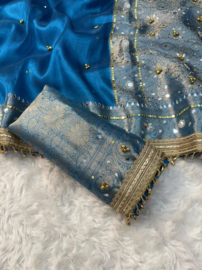 Viral Banarasi Soft Tissue Silk Ghunghroo Saree With Heavy Lace Attached