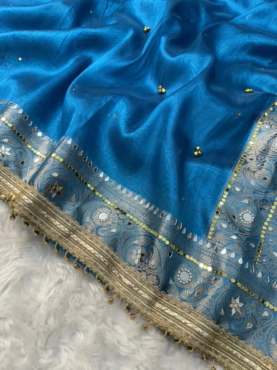 Viral Banarasi Soft Tissue Silk Ghunghroo Saree With Heavy Lace Attached
