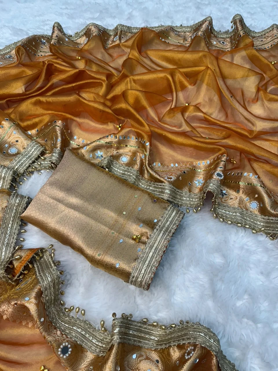 Viral Banarasi Soft Tissue Silk Ghunghroo Saree With Heavy Lace Attached