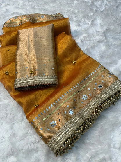 Viral Banarasi Soft Tissue Silk Ghunghroo Saree With Heavy Lace Attached