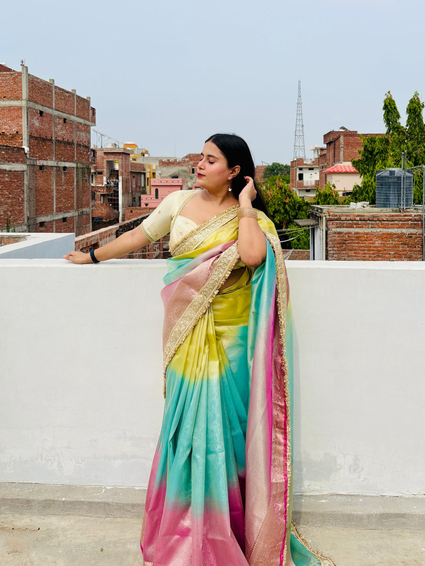 Pastel Rainbow Banarasi Tissue Silk Saree