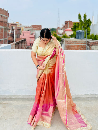 Pastel Rainbow Banarasi Tissue Silk Saree