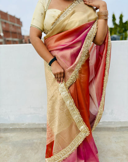 Pastel Rainbow Banarasi Tissue Silk Saree