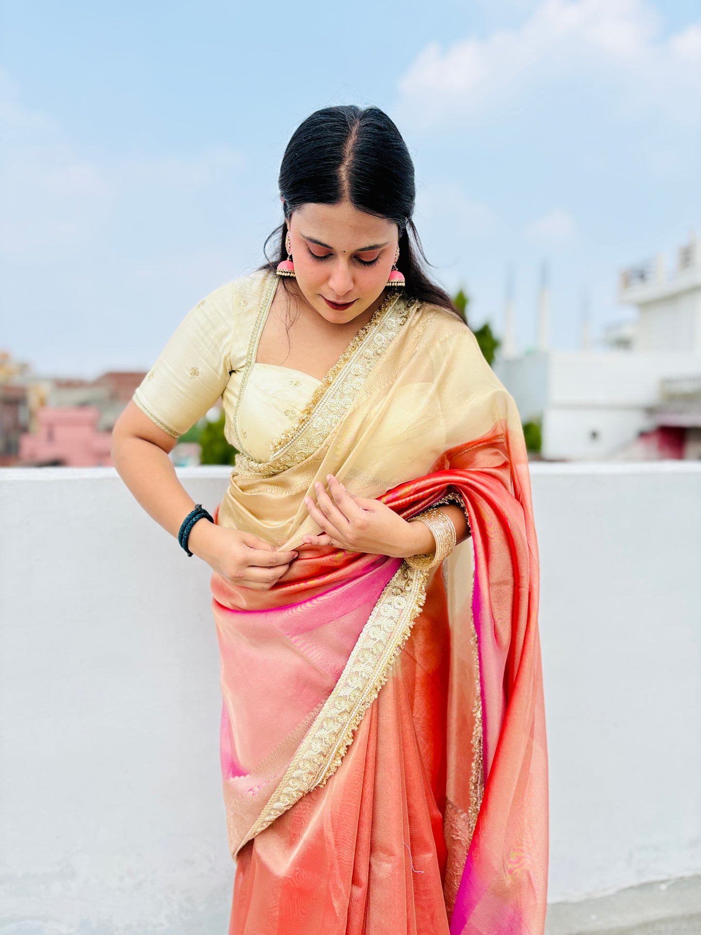 Pastel Rainbow Banarasi Tissue Silk Saree