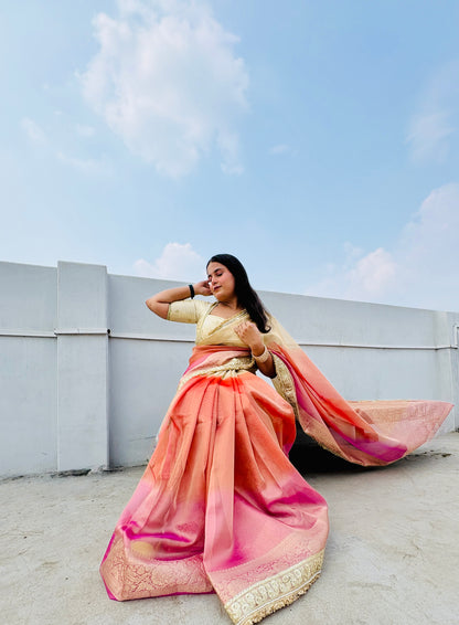 Pastel Rainbow Banarasi Tissue Silk Saree