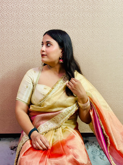 Pastel Rainbow Banarasi Tissue Silk Saree