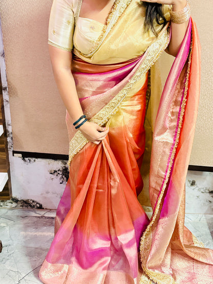 Pastel Rainbow Banarasi Tissue Silk Saree