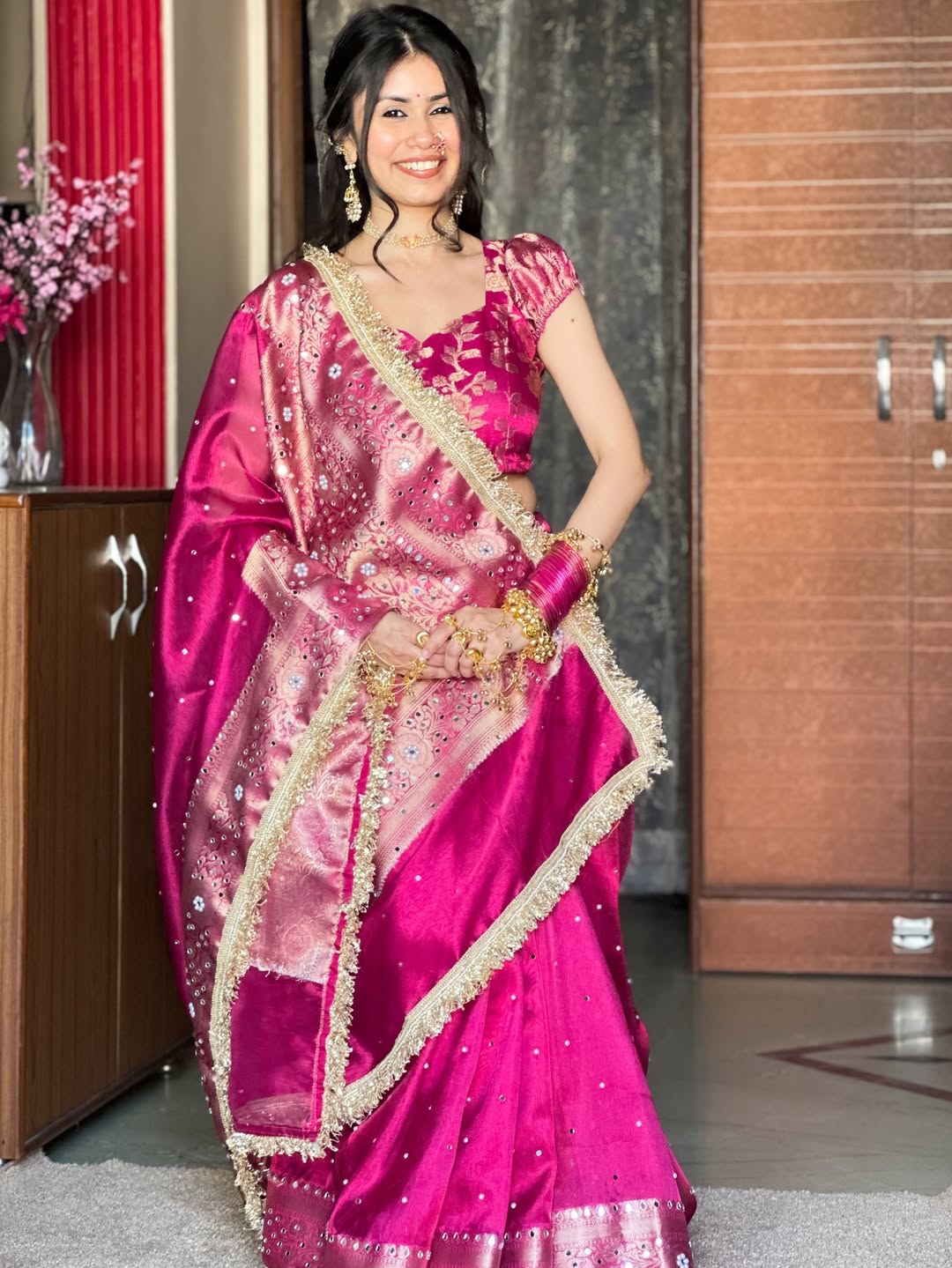 Rangmahal Mirror Work Banarasi Tissue Silk Saree